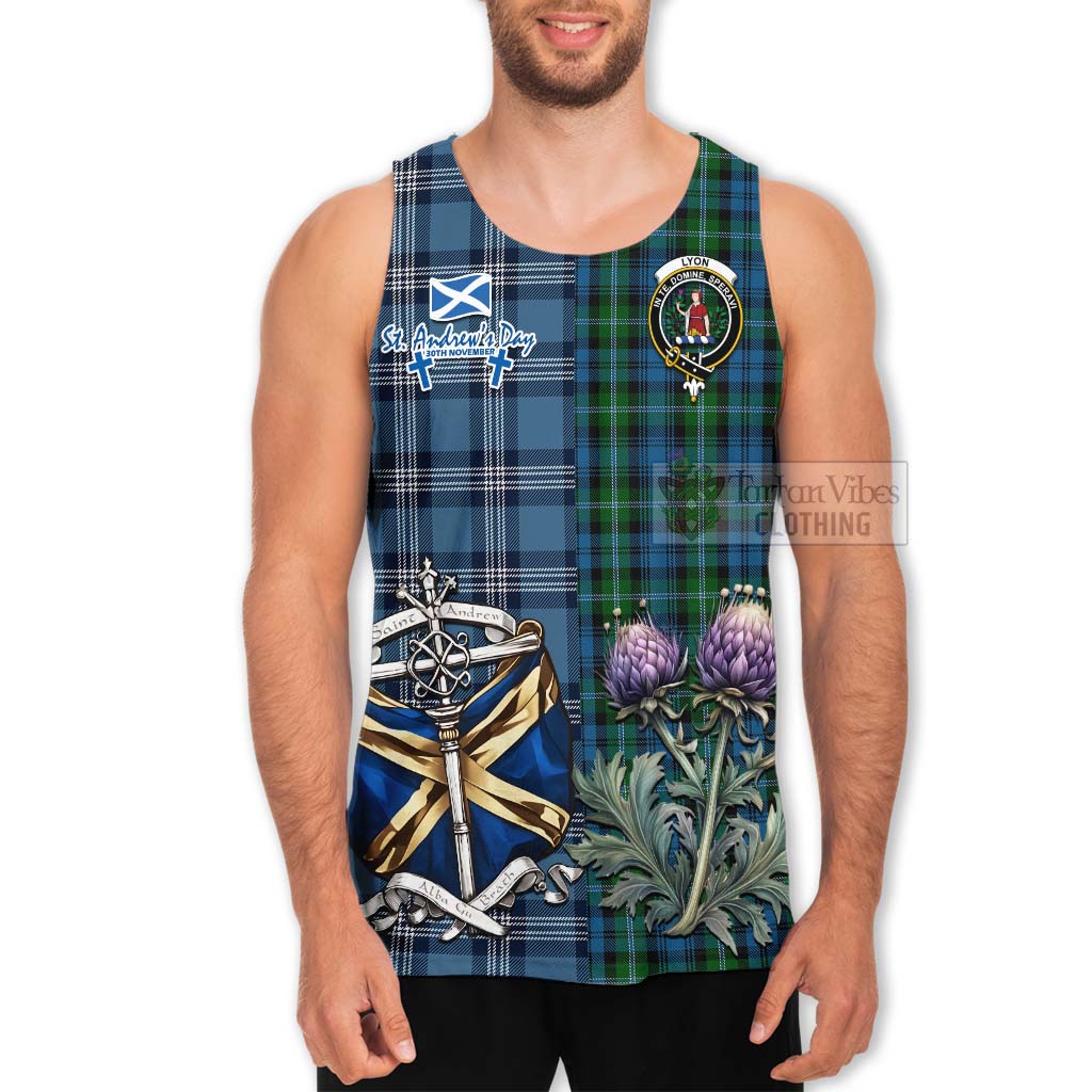 Lyon Tartan Men's Tank Top Happy St. Andrew's Day Half Tartan Style - Tartan Vibes Clothing