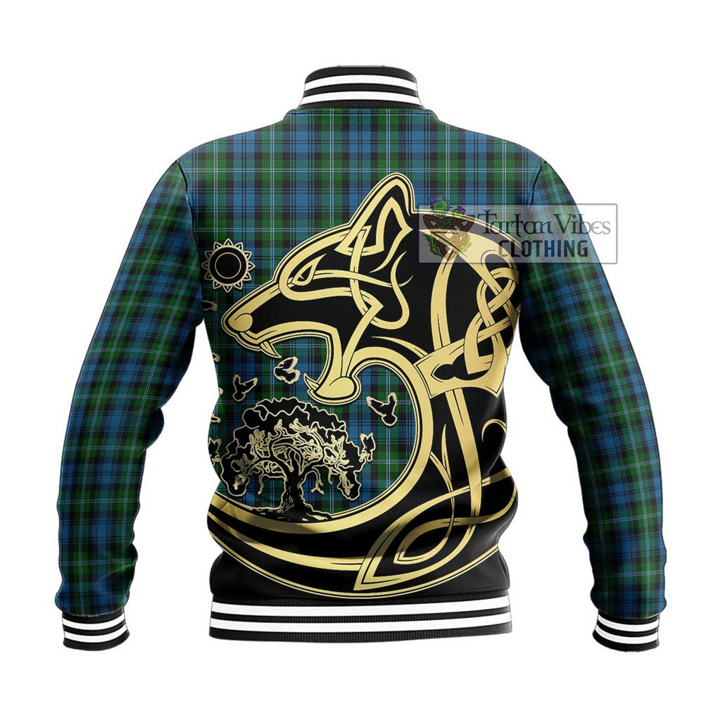 Lyon Tartan Baseball Jacket with Family Crest Celtic Wolf Style - Tartan Vibes Clothing