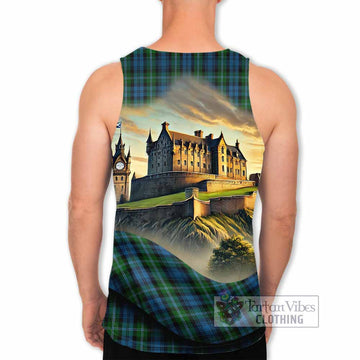 Lyon Tartan Family Crest Men's Tank Top with Scottish Ancient Castle Style - Tartan Vibes Clothing