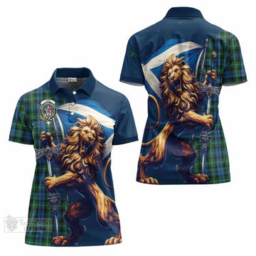 Lyon Tartan Family Crest Women's Polo Shirt with Scottish Majestic Lion - Tartan Vibes Clothing
