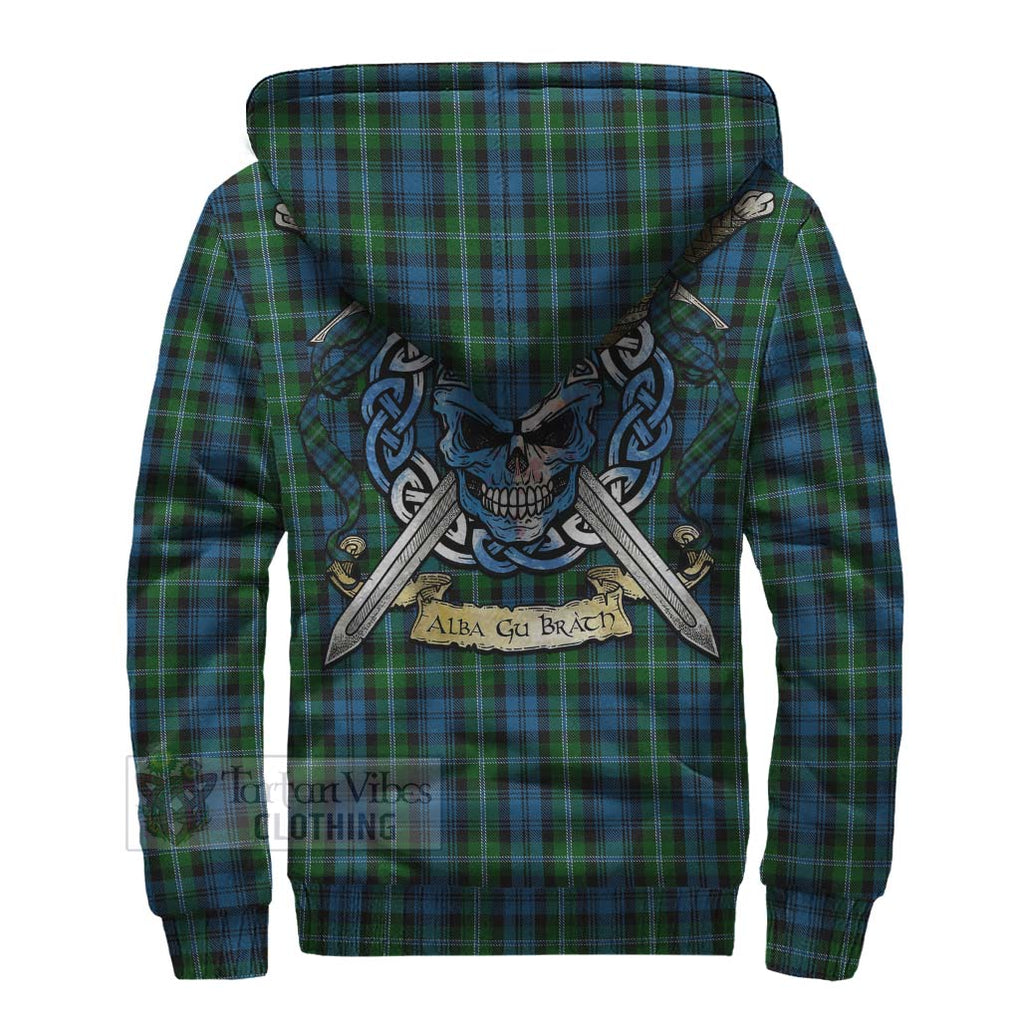 Lyon Tartan Sherpa Hoodie with Family Crest Celtic Skull Style - Tartan Vibes Clothing