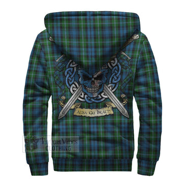 Lyon Tartan Sherpa Hoodie with Family Crest Celtic Skull Style - Tartan Vibes Clothing