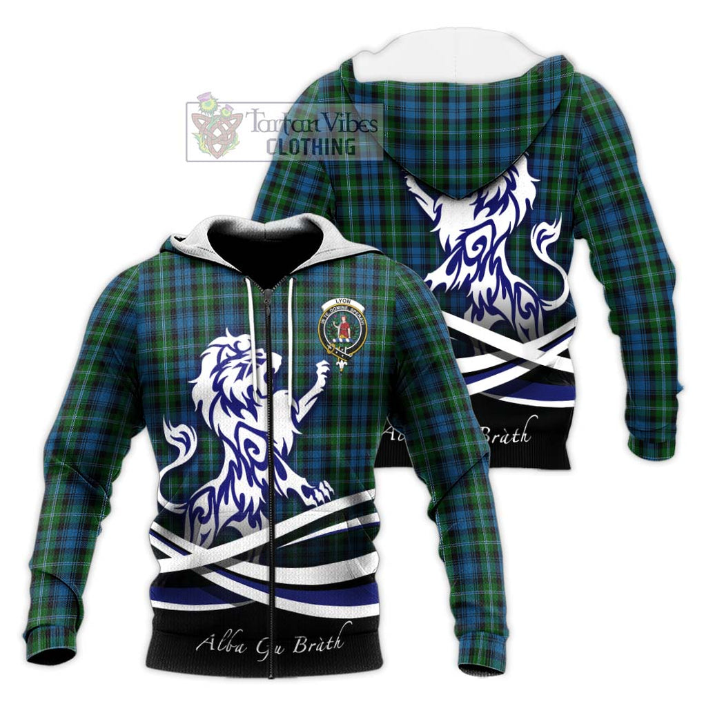 Lyon Tartan Knitted Hoodie with Alba Gu Brath Regal Lion Emblem Unisex Knitted Zip Hoodie - Tartan Vibes Clothing