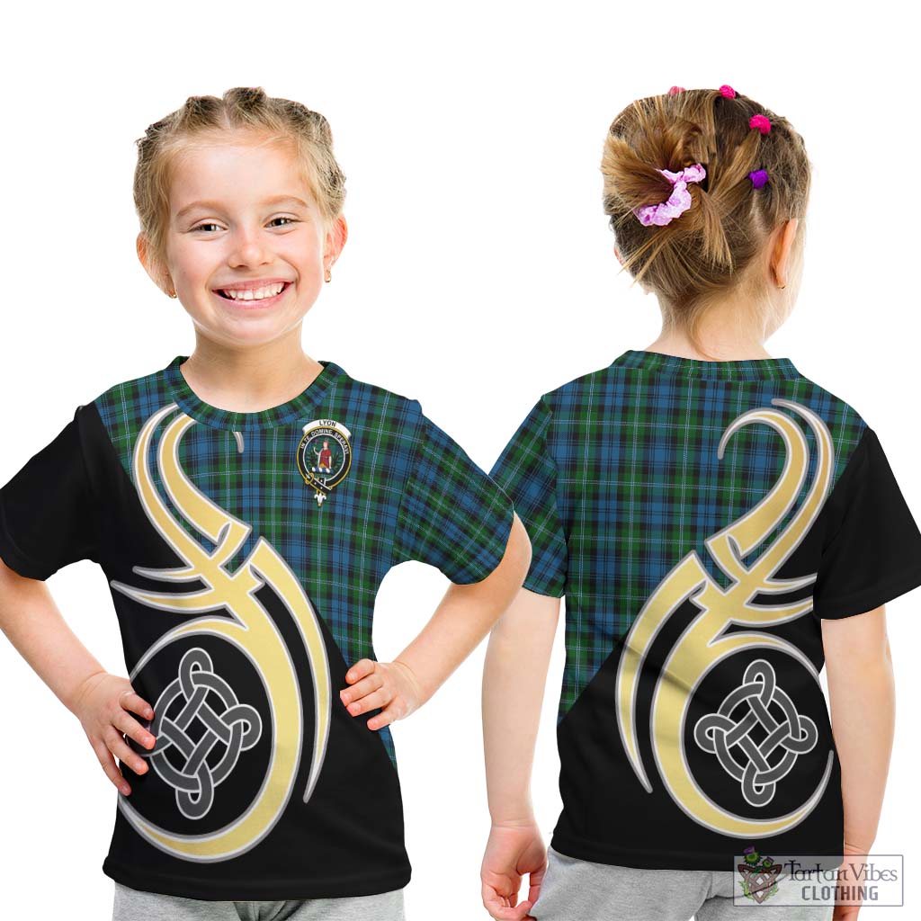 Lyon Tartan Kid T-Shirt with Family Crest and Celtic Symbol Style - Tartan Vibes Clothing