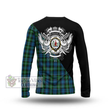 Lyon Tartan Long Sleeve T-Shirt with Family Crest and Military Logo Style - Tartan Vibes Clothing