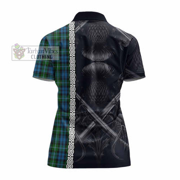 Lyon Tartan Women's Polo Shirt with Family Crest Cross Sword Thistle Celtic Vibes - Tartan Vibes Clothing