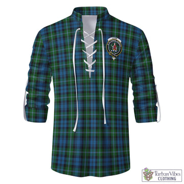 Lyon Tartan Men's Scottish Traditional Jacobite Ghillie Kilt Shirt with Family Crest