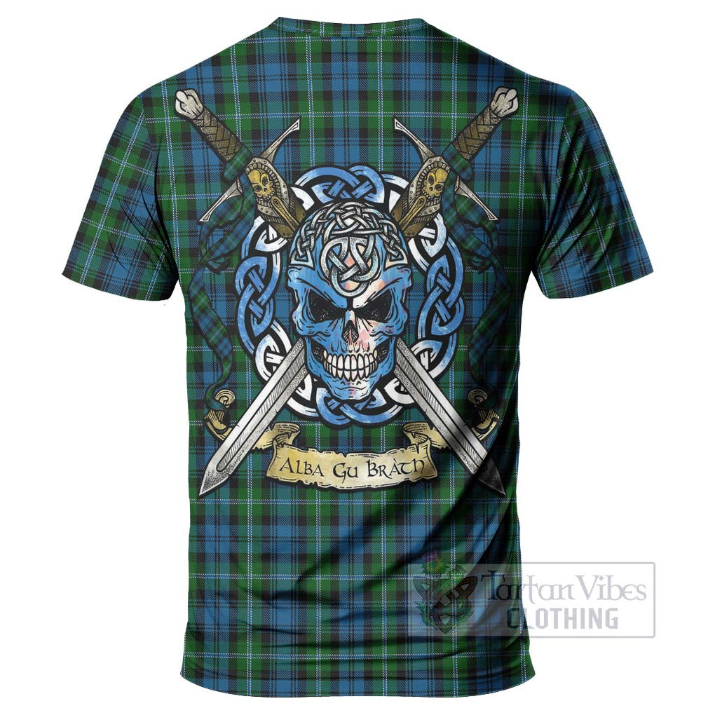 Tartan Vibes Clothing Lyon Tartan T-Shirt with Family Crest Celtic Skull Style
