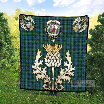 Tartan Vibes Clothing Lyon Tartan Quilt with Family Crest and Golden Thistle Style