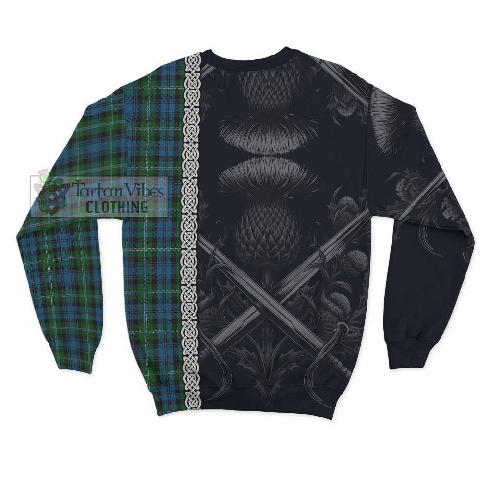 Lyon Tartan Sweatshirt with Family Crest Cross Sword Thistle Celtic Vibes - Tartan Vibes Clothing