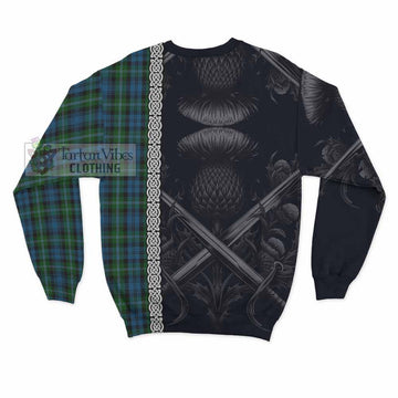Lyon Tartan Sweatshirt with Family Crest Cross Sword Thistle Celtic Vibes - Tartan Vibes Clothing