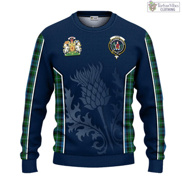 Lyon Tartan Knitted Sweatshirt with Family Crest and Scottish Thistle Vibes Sport Style