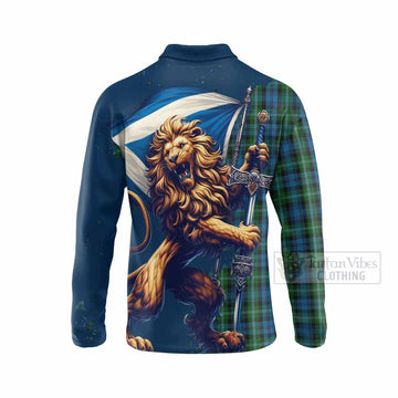 Lyon Tartan Family Crest Long Sleeve Polo Shirt with Scottish Majestic Lion - Tartan Vibes Clothing