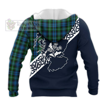 Lyon Tartan Knitted Hoodie Featuring Thistle and Scotland Map - Tartan Vibes Clothing