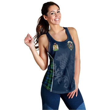 Lyon Tartan Women's Racerback Tanks with Family Crest and Scottish Thistle Vibes Sport Style