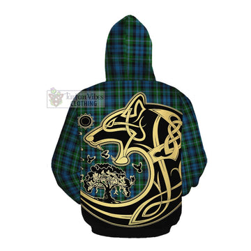 Lyon Tartan Cotton Hoodie with Family Crest Celtic Wolf Style Pullover Hoodie - Tartan Vibes Clothing