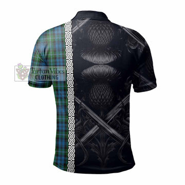 Lyon Tartan Polo Shirt with Family Crest Cross Sword Thistle Celtic Vibes - Tartan Vibes Clothing