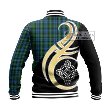 Lyon Tartan Baseball Jacket with Family Crest and Celtic Symbol Style - Tartan Vibes Clothing