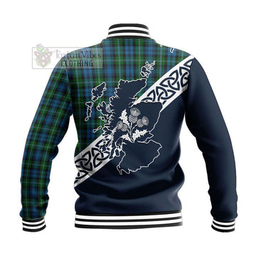 Lyon Tartan Baseball Jacket Featuring Thistle and Scotland Map - Tartan Vibes Clothing