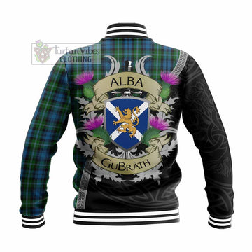 Lyon Tartan Family Crest Baseball Jacket Lion Rampant Royal Thistle Shield Celtic Inspired - Tartan Vibes Clothing