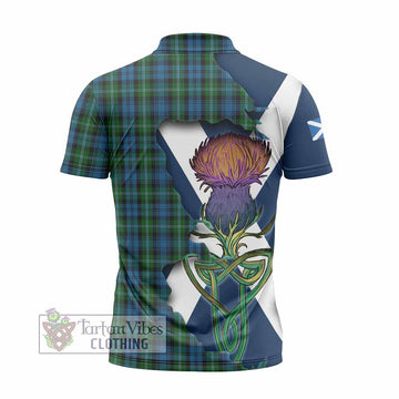 Lyon Tartan Family Crest Zipper Polo Shirt Scottish Thistle Celtic Inspired - Tartan Vibes Clothing