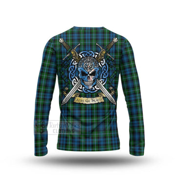 Lyon Tartan Long Sleeve T-Shirt with Family Crest Celtic Skull Style - Tartan Vibes Clothing