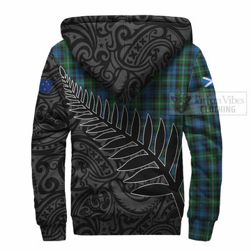 Lyon Crest Tartan Sherpa Hoodie with New Zealand Silver Fern Half Style - Tartan Vibes Clothing