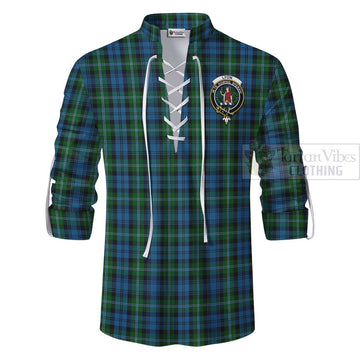 Lyon Tartan Ghillie Kilt Shirt with Family Crest Celtic Skull Style - Tartan Vibes Clothing