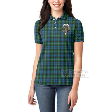 Lyon Tartan Women's Polo Shirt with Family Crest and Bearded Skull Holding Bottles of Whiskey - Tartan Vibes Clothing