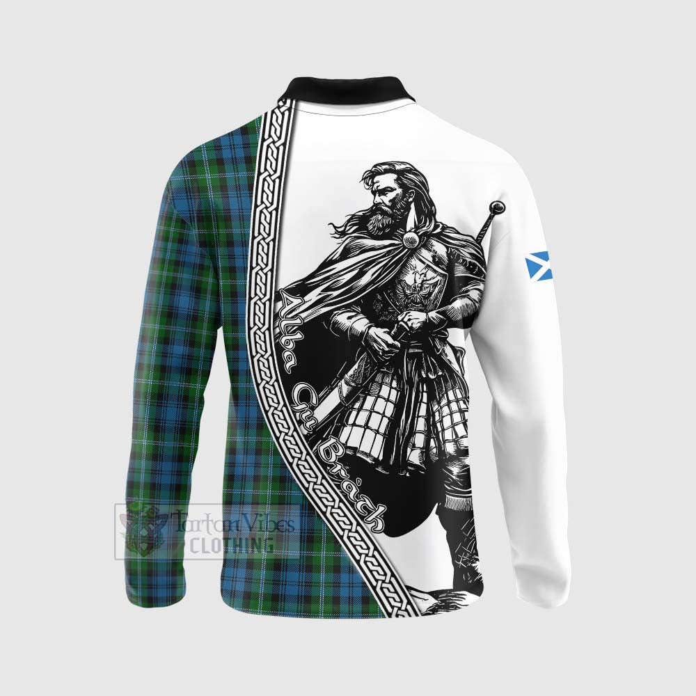 Lyon Tartan Clan Crest Long Sleeve Polo Shirt with Highlander Warrior Celtic Style - Tartan Vibes Clothing