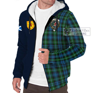 Lyon Tartan Sherpa Hoodie Alba with Scottish Lion Royal Arm Half Style - Tartan Vibes Clothing