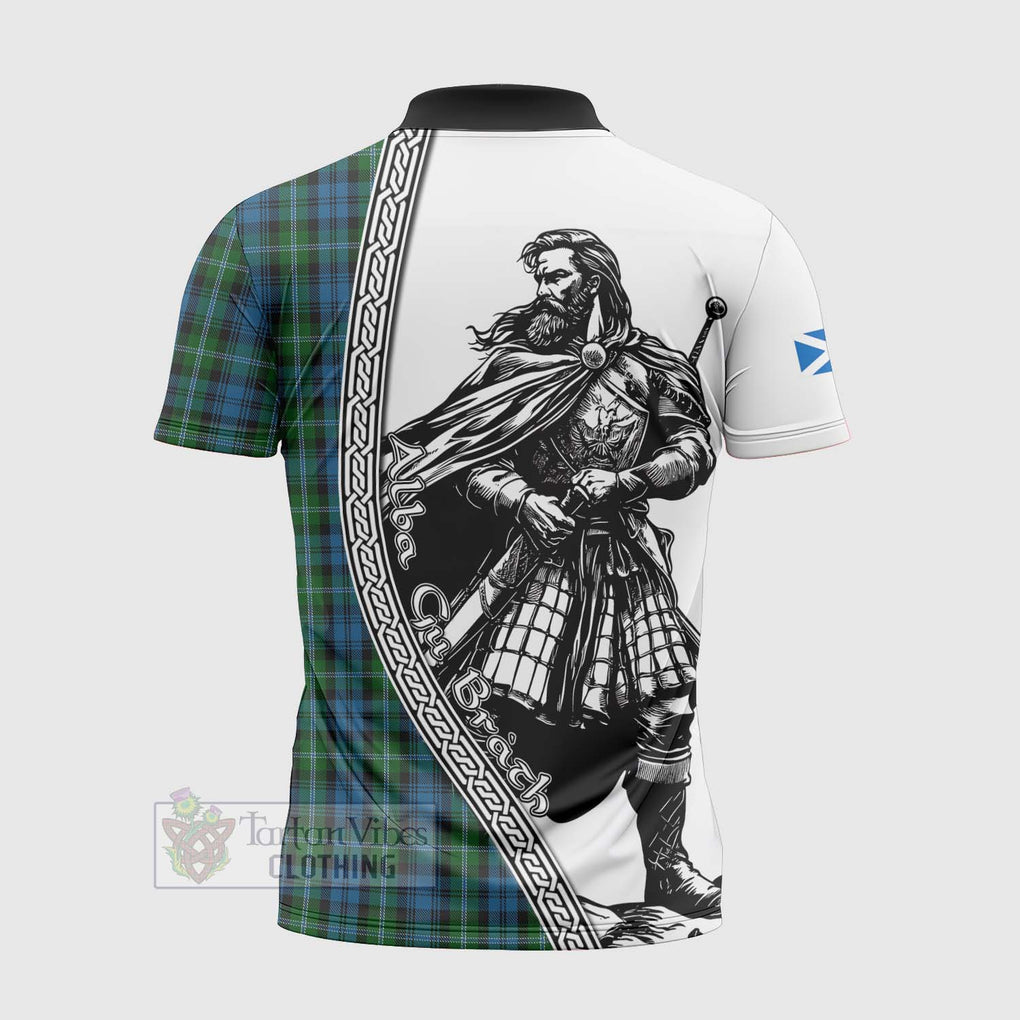 Lyon Tartan Clan Crest Zipper Polo Shirt with Highlander Warrior Celtic Style - Tartan Vibes Clothing