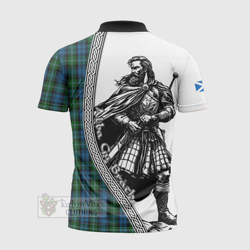 Lyon Tartan Clan Crest Zipper Polo Shirt with Highlander Warrior Celtic Style - Tartan Vibes Clothing