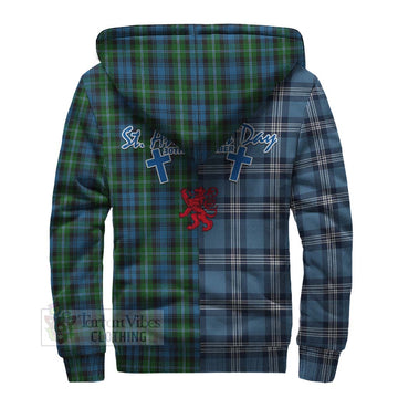 Lyon Tartan Sherpa Hoodie Happy St. Andrew's Day Half Tartan Style - Tartan Vibes Clothing