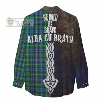 Lyon Tartan Family Crest Women's Casual Shirt Alba Gu Brath Be Brave Lion Ancient Style - Tartan Vibes Clothing