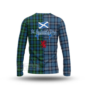 Lyon Tartan Long Sleeve T-Shirt Happy St. Andrew's Day Half Tartan Style - Tartan Vibes Clothing