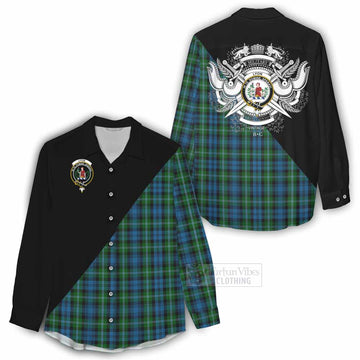 Lyon Tartan Women's Casual Shirt with Family Crest and Military Logo Style - Tartan Vibes Clothing