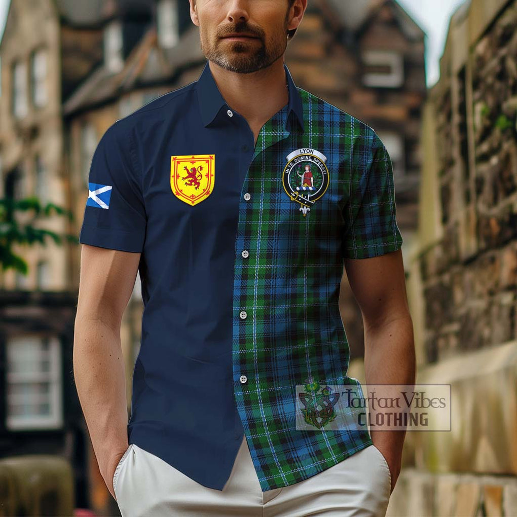 Lyon Tartan Hawaiian Shirt Alba with Scottish Lion Royal Arm Half Style - Tartan Vibes Clothing