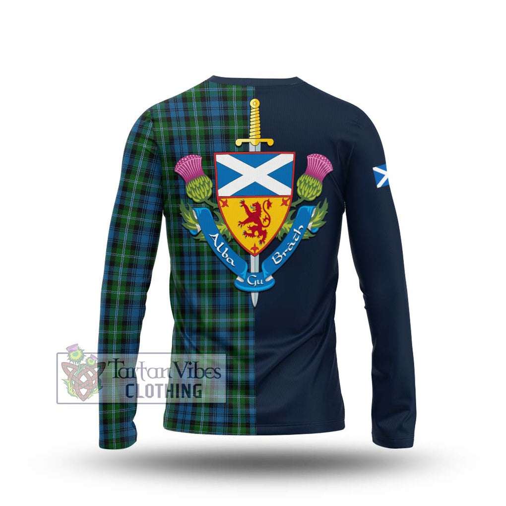 Lyon Tartan Long Sleeve T-Shirt Alba with Scottish Lion Royal Arm Half Style - Tartan Vibes Clothing