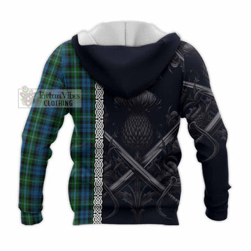 Lyon Tartan Knitted Hoodie with Family Crest Cross Sword Thistle Celtic Vibes - Tartan Vibes Clothing