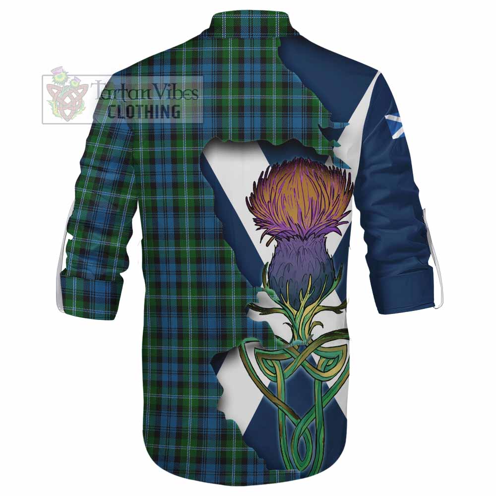 Lyon Tartan Family Crest Ghillie Kilt Shirt Scottish Thistle Celtic Inspired - Tartan Vibes Clothing
