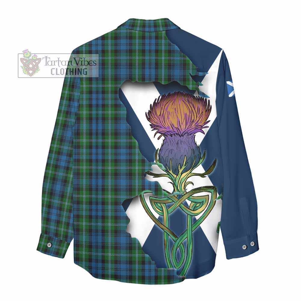 Tartan Vibes Clothing Lyon Tartan Family Crest Women's Casual Shirt Scottish Thistle Celtic Inspired