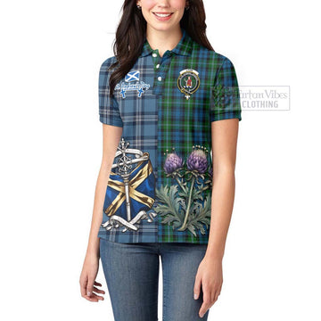 Lyon Tartan Women's Polo Shirt Happy St. Andrew's Day Half Tartan Style - Tartan Vibes Clothing