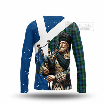 Lyon Tartan Long Sleeve T-Shirt with Family Crest Scottish Bagpiper Vibes - Tartan Vibes Clothing