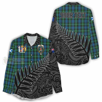 Lyon Crest Tartan Women's Casual Shirt with New Zealand Silver Fern Half Style - Tartan Vibes Clothing
