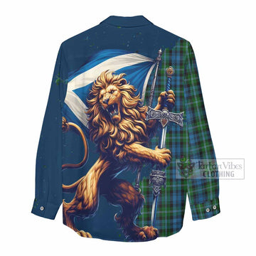 Lyon Tartan Family Crest Women's Casual Shirt with Scottish Majestic Lion - Tartan Vibes Clothing