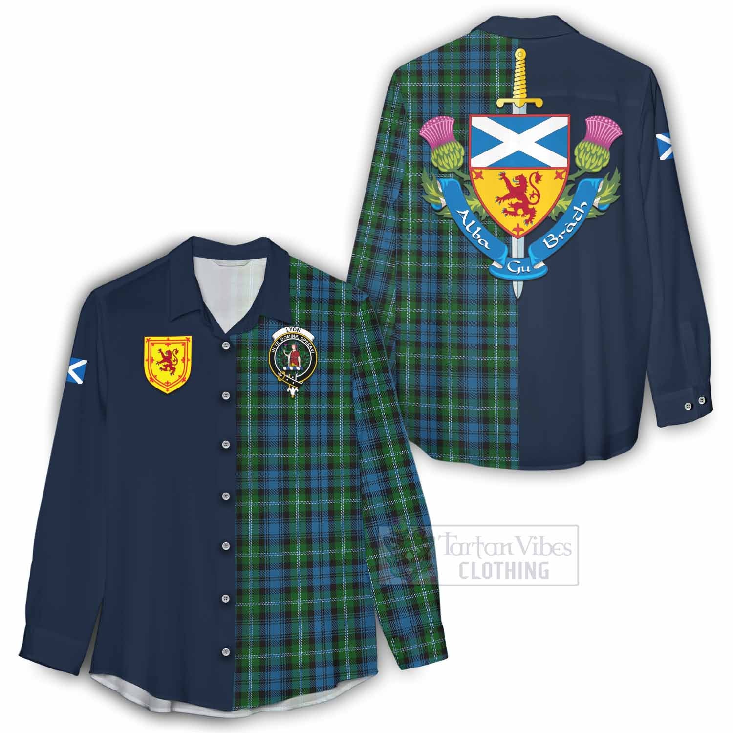Lyon Tartan Women's Casual Shirt Alba with Scottish Lion Royal Arm Half Style - Tartan Vibes Clothing