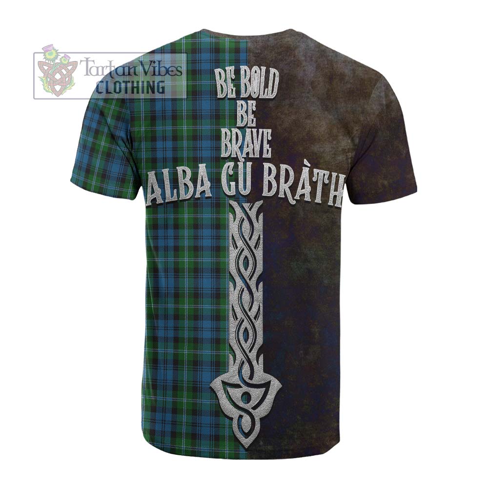 Tartan Vibes Clothing Lyon Tartan Family Crest Cotton T-shirt Alba Gu Brath Be Brave Lion Ancient Style