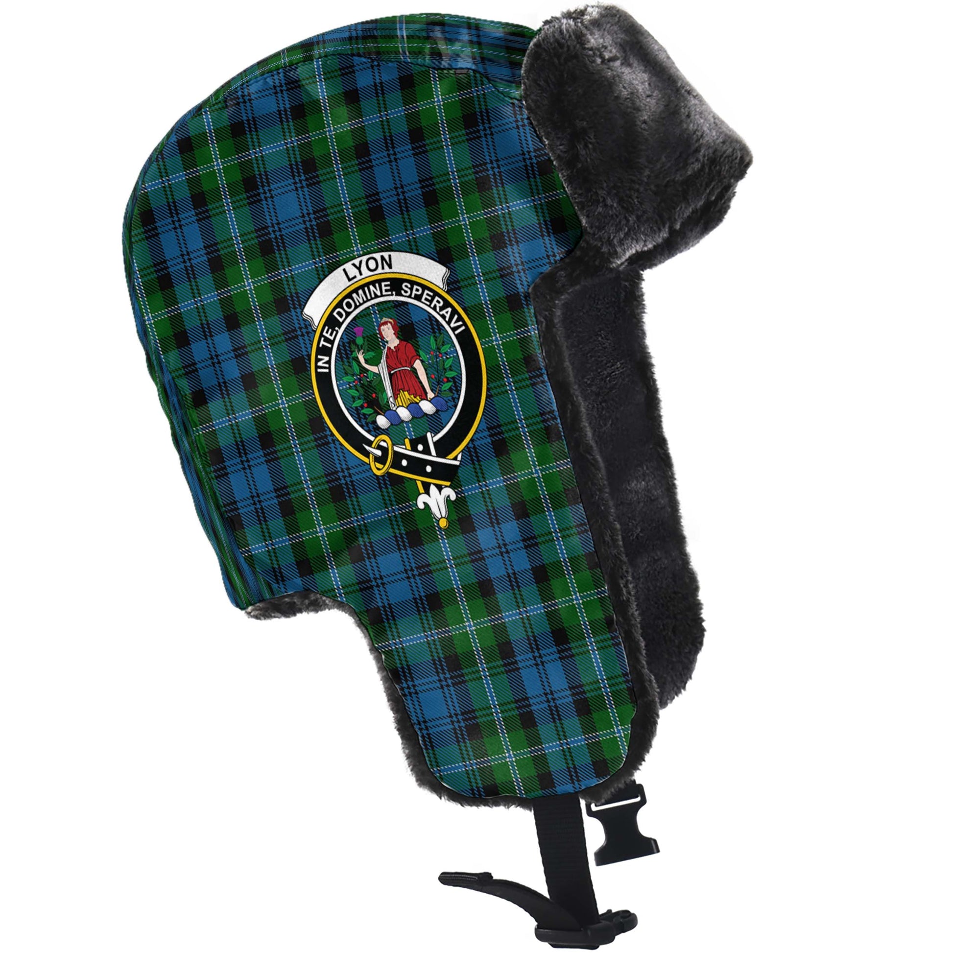 Lyon Tartan Winter Trapper Hat with Family Crest - Tartan Vibes Clothing