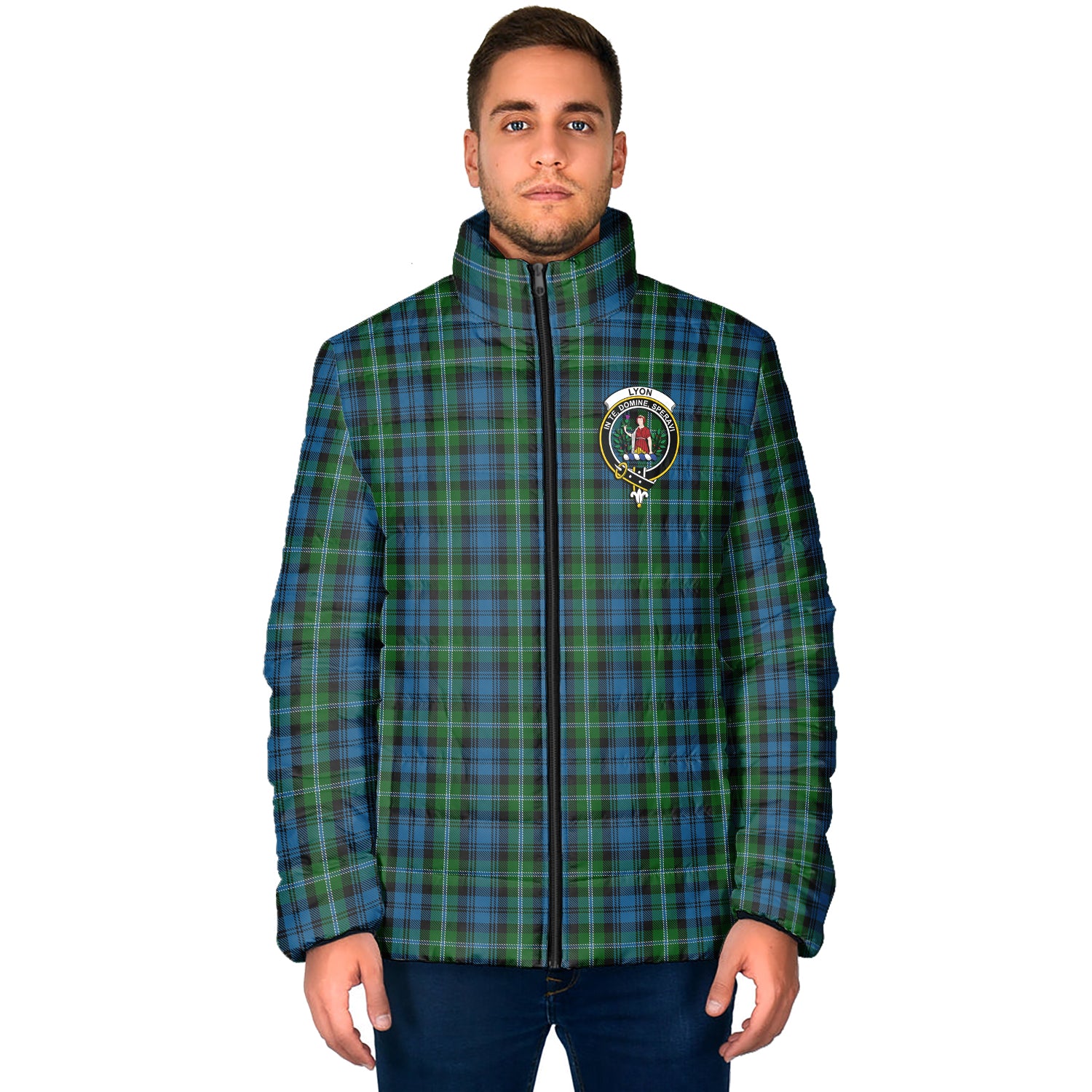 Lyon Tartan Padded Jacket with Family Crest - Tartan Vibes Clothing